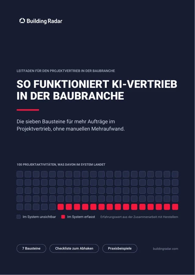 Titelseite des Leitfadens „So funktioniert KI-Vertrieb in der Baubranche“